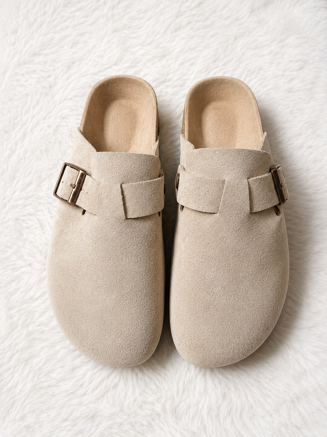 Mules femme beige à boucle
