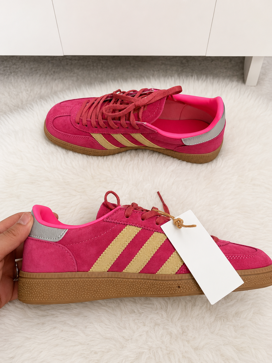 Baskets femme rose fuchsia et doré à semelle gomme – Taille 38
