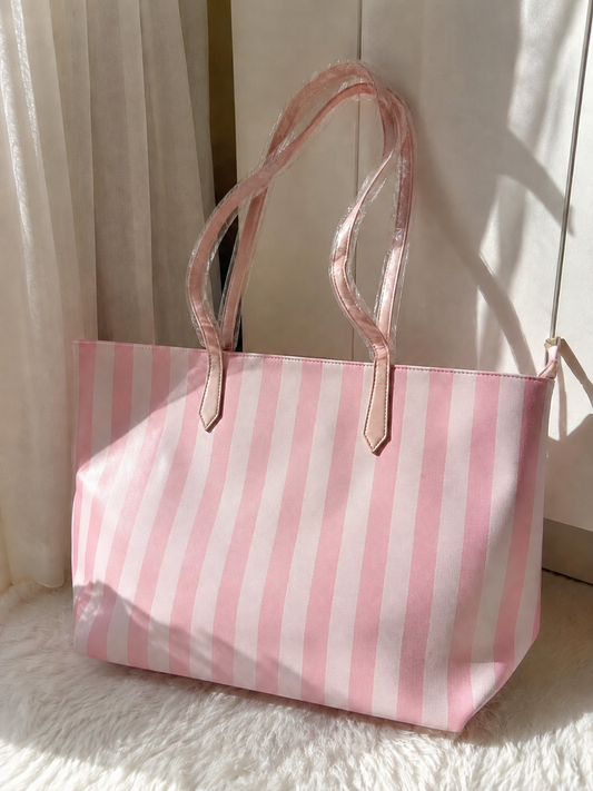 Grand sac cabas rose et blanc rayé – Sac fourre-tout femme