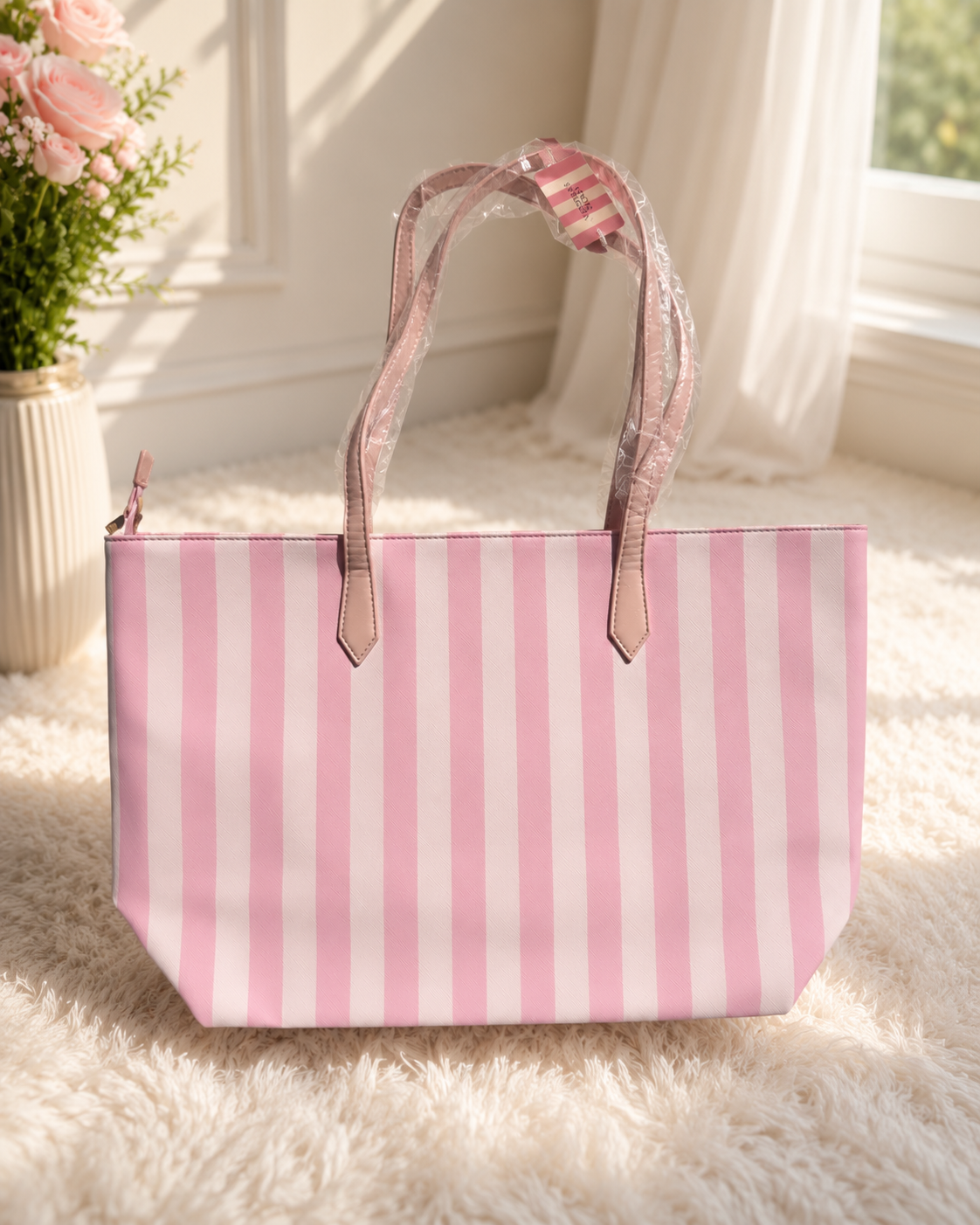 Grand sac cabas rose et blanc rayé – Sac fourre-tout femme